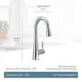 Moen Sleek One Handle High Arc Pulldown Modern Bar Faucet in Matte Black - 7664BL