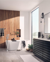 Moen Flara One Handle Freestanding Floor Mount Tub Filler with Handshower Polished in Polished Nickel - S931NL