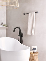 Moen Doux One Handle Freestanding Floor Mount Bathtub Filler with Handshower Free Standing Tub Faucet in Matte Black - S3105BL