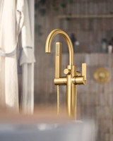 Moen Cia One Handle Freestanding Floor Mount Tub Filler with Handshower in Brushed Gold - 615BG