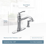 Moen Belfield Spot Resist Stainless Traditional One Handle High Arc Kitchen Faucet with Side Spray and Optional Deckplate Included in Stainless Steel - 7245SRS