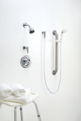 Closeout Open Box Commercial T13H T13H333 Universal Dual Shower Trim, Diverter, Hand Shower, and Grab Bar - Single Handle Blade: Chrome