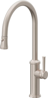 California Faucets Davoli Pull-Down Kitchen Faucet with Button Sprayer - High Arc Spout in Satin Nickel - K10-100-48-SN