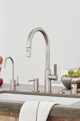 California Faucets Corsano Pull-Down Kitchen Faucet with Button Sprayer - High Arc Spout in Ultra Stainless Steel - K51-100-ST-USS