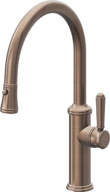 California Faucets Davoli Pull-Down Kitchen Faucet with Button Sprayer - Low Arc Spout in Satin Bronze - K10-102-33-SBZ
