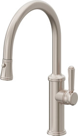 California Faucets Davoli Pull-Down Kitchen Faucet with Button Sprayer - Low Arc Spout in Matte White - K10-102-33-MWHT