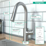 Hansgrohe 04506801 Focus Prep Kitchen Faucet, 2-Spray Pull-Down, 1.75 GPM in Steel Optic