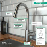 Hansgrohe 14872801 Talis S2 High Arc Kitchen Faucet, 1-Spray Pull-Down, 1.75 GPM in Steel Optic