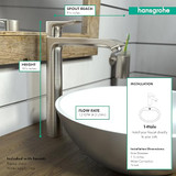 Hansgrohe 31082821 Metris 260 Single Hole Faucet HighRiser in: Brushed Nickel: Brushed Nickel