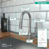 Hansgrohe 72815801 Talis S Prep Kitchen Faucet, 2-Spray Pull-Down, 1.75 GPM in Steel Optic