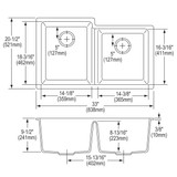 Elkay Quartz Classic 33" x 20-1/2" x 9-1/2", Offset Double Bowl Undermount Sink, Greystone