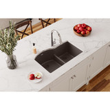 Elkay Quartz Classic 33" x 22" x 10", Offset 60/40 Double Bowl Undermount Sink with Aqua Divide, Mocha