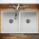 Elkay Fireclay 33" x 19-15/16" x 9", Equal Double Bowl Farmhouse Sink, White