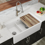 Elkay Fireclay 33" x 19-15/16" x 9-3/16" 60/40 Double Bowl Farmhouse Workstation Sink with Aqua Divide White