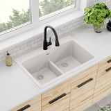 Elkay Quartz Classic 33" x 22" x 10", Equal Double Bowl Drop-in Sink with Aqua Divide, White