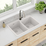 Elkay Quartz Classic 33" x 22" x 9-1/2" Offset Double Bowl Drop-in Sink White