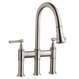 Elkay Explore Three Hole Bridge Faucet with Pull-down Spray and Lever Handles Lustrous Steel