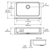 Elkay Lustertone Classic Stainless Steel 33" x 20-1/2" x 8" Single Bowl Farmhouse Sink