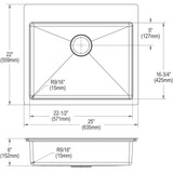 Elkay Crosstown 18 Gauge Stainless Steel 25" x 22" x 6" 4-Hole Single Bowl Dual Mount ADA Sink Kit