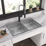 Elkay Crosstown 18 Gauge Stainless Steel 33" x 22" x 6", Equal 0-Hole Double Bowl Dual Mount ADA Sink Kit
