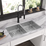 Elkay Crosstown 18 Gauge Stainless Steel 33" x 22" x 6", 1-Hole Equal Double Bowl Dual Mount ADA Sink Kit