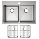 Elkay Crosstown 18 Gauge Stainless Steel 33" x 22" x 6", 1-Hole Equal Double Bowl Dual Mount ADA Sink Kit
