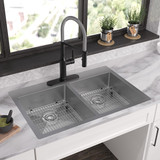 Elkay Crosstown 18 Gauge Stainless Steel 33" x 22" x 6", 3-Hole Equal Double Bowl Dual Mount ADA Sink Kit