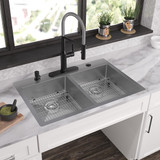 Elkay Crosstown 18 Gauge Stainless Steel 33" x 22" x 6", 5-Hole Equal Double Bowl Dual Mount ADA Sink Kit
