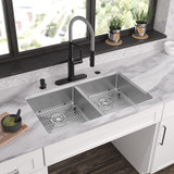 Elkay Crosstown 18 Gauge Stainless Steel 33" x 22" x 6", 5-Hole Equal Double Bowl Dual Mount ADA Sink Kit