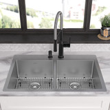 Elkay Crosstown 18 Gauge Stainless Steel 33" x 22" x 9" 2-Hole Equal Double Bowl Dual Mount Sink Kit