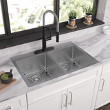 Elkay Crosstown 18 Gauge Stainless Steel 33" x 22" x 9", 3-Hole Equal Double Bowl Dual Mount Sink Kit
