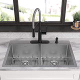 Elkay Crosstown 18 Gauge Stainless Steel 33" x 22" x 9" 4-Hole Equal Double Bowl Dual Mount Sink Kit