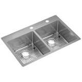 Elkay Crosstown 18 Gauge Stainless Steel 33" x 22" x 9" FR2-Hole Equal Double Bowl Dual Mount Sink Kit