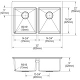 Elkay Crosstown 18 Gauge Stainless Steel 33" x 22" x 9" FR2-Hole Equal Double Bowl Dual Mount Sink Kit