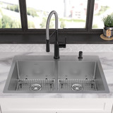 Elkay Crosstown 18 Gauge Stainless Steel 33" x 22" x 9" FR2-Hole Equal Double Bowl Dual Mount Sink Kit