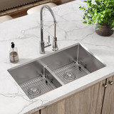 Elkay Crosstown 18 Gauge Stainless Steel 33" x 22" x 9" 1-Hole Equal Double Bowl Dual Mount Sink Kit with Aqua Divide