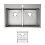 Elkay Crosstown 18 Gauge Stainless Steel 33" x 22" x 9" 1-Hole Equal Double Bowl Dual Mount Sink Kit with Aqua Divide