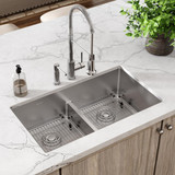 Elkay Crosstown 18 Gauge Stainless Steel 33" x 22" x 9" 2-Hole Equal Double Bowl Dual Mount Sink Kit with Aqua Divide