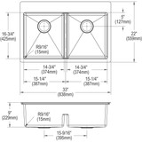 Elkay Crosstown 18 Gauge Stainless Steel 33" x 22" x 9" 2-Hole Equal Double Bowl Dual Mount Sink Kit with Aqua Divide