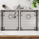 Elkay Crosstown 18 Gauge Stainless Steel 33" x 22" x 9", 4-Hole Equal Double Bowl Dual Mount Sink Kit with Aqua Divide