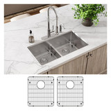 Elkay Crosstown 18 Gauge Stainless Steel 33" x 22" x 9", 4-Hole Equal Double Bowl Dual Mount Sink Kit with Aqua Divide