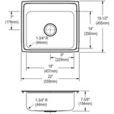 Elkay Lustertone Classic Stainless Steel 22" x 19-1/2" x 7-5/8", 3-Hole Single Bowl Drop-in Sink
