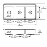 Elkay Lustertone Classic Stainless Steel 46" x 22" x 7-5/8", 3-Hole Triple Bowl Drop-in Sink