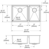 Elkay Crosstown 18 Gauge Stainless Steel 31-1/2" x 18-1/2" x 9" 60/40 Double Bowl Undermount Sink Kit