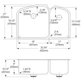 Elkay Lustertone Classic Stainless Steel 32-3/4" x 21" x 9", 60/40 Double Bowl Undermount Sink with Perfect Drain