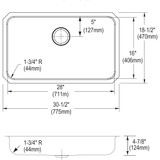 Elkay Lustertone Classic Stainless Steel, 30-1/2" x 18-1/2" x 4-7/8" Single Bowl Undermount ADA Sink