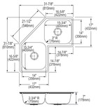 Elkay Dayton Stainless Steel 31-7/8" x 31-7/8" x 7", 3-Hole Equal Double Bowl Corner Sink