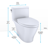 Toto Nexus 1G One Piece Elongated Auto Flush Washlet+ Ready Universal Height Toilet with CEFIONTECT 1.0 GPF with SS124 SoftClose Seat in Cotton White