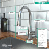 Hansgrohe 72813801 Talis S High Arc Kitchen Faucet, 2-Spray Pull-Down, 1.75 GPM in Steel Optic