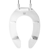 Bemis 2L2155T 000 Elongated Open Front Less Cover Medic-Aid Plastic Toilet Seat in White with STA-TITE Commercial Fastening System, DuraGuard, Super Grip Bumpers and 2-inch Lifts